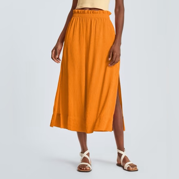 🔥EVERLANE THE NAIA RIPPLE SKIRT IN TURMERIC XL - Picture 2 of 8